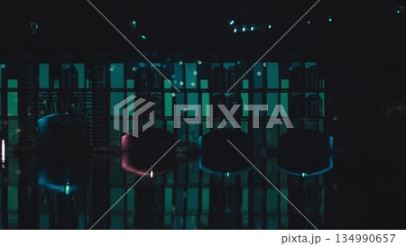 Very beautiful night laser show on the facade of the house. Beautiful laser and musical fountain show. 3D videomapping. Strasbourg, France. 134990657