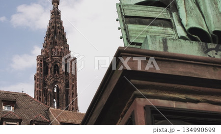 Strasbourg,France-circa 2020: The main square of Strasbourg, Place du Chateau and Notre Dame de Strasbourg, the cathedral and old houses. 134990699