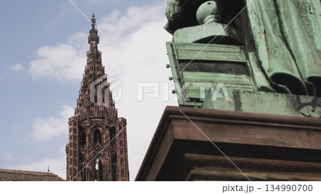 Strasbourg,France-circa 2020: The main square of Strasbourg, Place du Chateau and Notre Dame de Strasbourg, the cathedral and old houses. Strasbourg,France-circa 2020: The main square of Strasbourg, Place du Chateau and Notre Dame de Strasbourg, the cathedral and old houses. 134990700