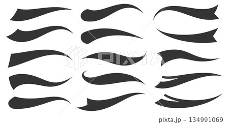 Swoosh tails for baseball team logo. Swash font lines for sport design. Calligraphic vintage vector decoration. Retro brush strokes. Curve ribbons and flourishes. 134991069