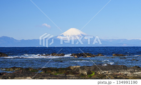 横須賀市長井漁港から見た富士山 134991190
