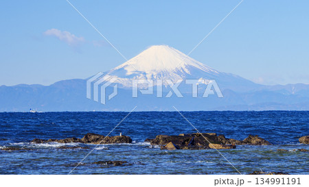 横須賀市長井漁港から見た富士山 134991191