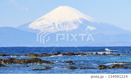 横須賀市長井漁港から見た富士山 134991224