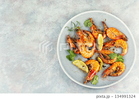 Grilled seafood, langoustines. Grilled seafood, langoustines. 134991324