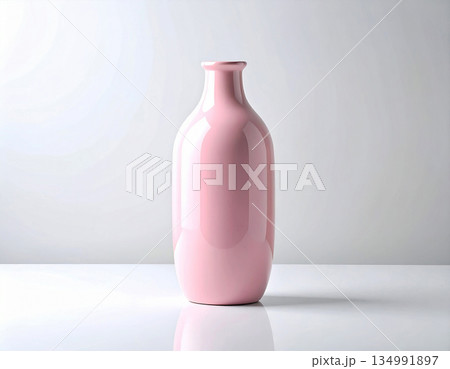 Home space. Ceramic vase in pink tones on a white background. Modern minimalist vase. Neutral tones. Home space. Ceramic vase in pink tones on a white background. Modern minimalist vase. Neutral tones. 134991897