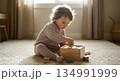 Child Plays With Wooden Blocks 134991999