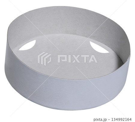 Empty round cardboard packaging box on isolated background Empty round cardboard packaging box on isolated background 134992164