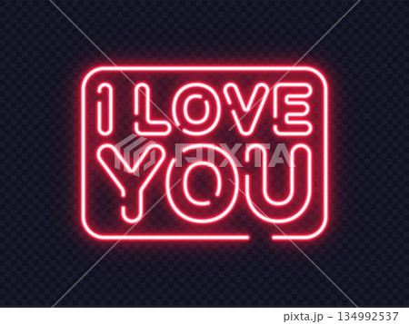 Glowing neon message I love you in bright pink with framed design. Romantic element for Valentine s Day or messages. 134992537