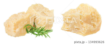 Pieces of parmesan cheese with rosemary isolated on white background 134993626