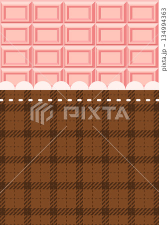 バレンタイン向け ピンクチョコ×チェック背景デザイン｜高解像度 縦デザイン 134994363