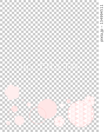 梅の花のかわいいフレーム背景　和柄　淡いピンク色　白バック　ベクターpng透明　 134994511