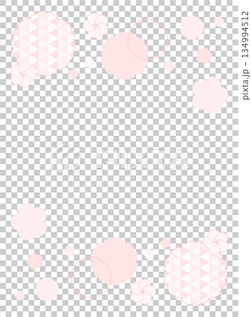 梅の花のかわいいフレーム背景　和柄　淡いピンク色　白バック　ベクターpng透明　 134994512