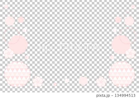梅の花のかわいいフレーム背景　和柄　淡いピンク色　白バック　ベクターpng透明　 134994513