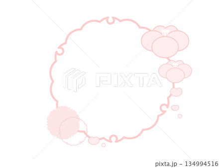 梅の花のかわいいフレーム背景　和柄　淡いピンク色　白バック　ベクターpng透明　 134994516