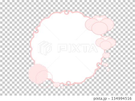 梅の花のかわいいフレーム背景　和柄　淡いピンク色　白バック　ベクターpng透明　 134994516