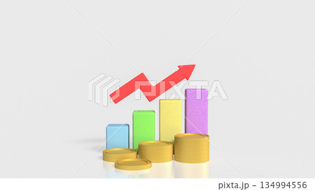 Financial Profit Growth Concept with Stacked Coins Bar Chart and Rising Arrow 3d render. 134994556
