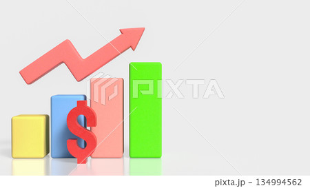 Business Revenue Growth Concept with Dollar Symbol Bar Chart and Rising Arrow 3d render. 134994562