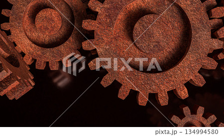 Rusty Industrial Gears Concept Showing Mechanical Systems and Aging Machinery 3d render. 134994580