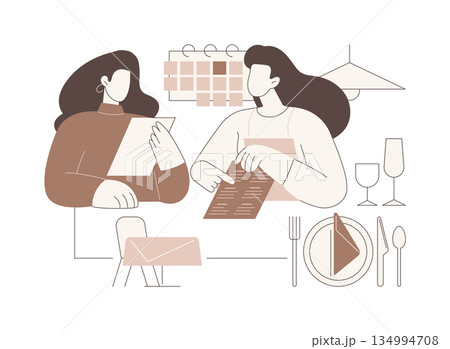 Discussing event menu isolated cartoon vector illustrations. Discussing event menu isolated cartoon vector illustrations. 134994708
