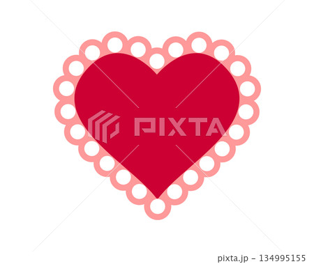 Paper or textile red heart shape with ruffles borders. Template for Valentine Day card, tag or label with lace edges isolated on white background. Vector flat illustration Paper or textile red heart shape with ruffles borders. Template for Valentine Day card, tag or label with lace edges isolated on white background. Vector flat illustration 134995155