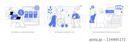 Retirement Savings, Lifestyle Scenes abstract concept vector illustrations. 134995171