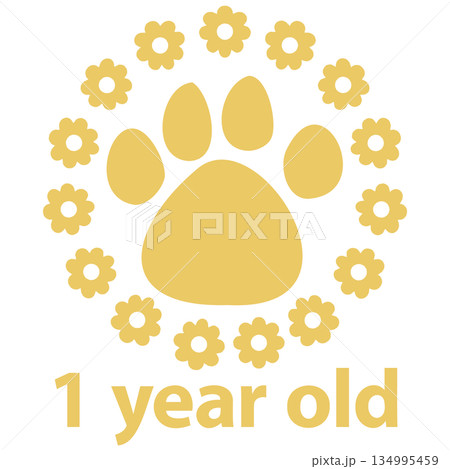 かわいいペット年齢 花・肉球ゴールド1 134995459