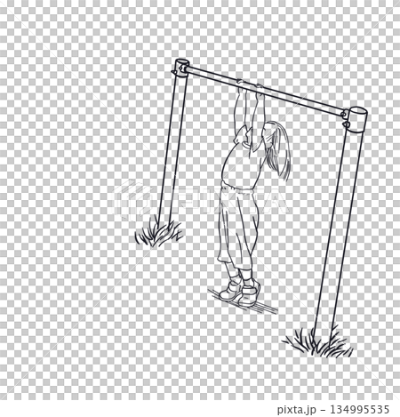 一幅兒童懸掛在橫桿上的線畫 一幅兒童懸掛在橫桿上的線畫 134995535