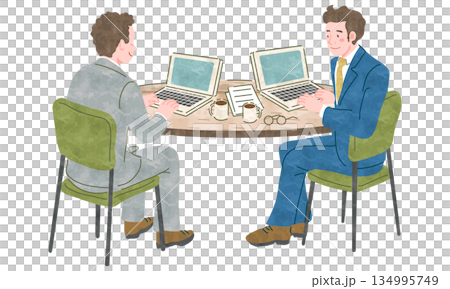 幾個男人一邊開會一邊操作電腦 134995749
