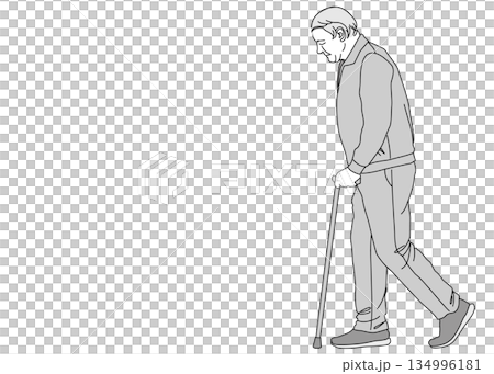 An old man walking with a cane Illustration of an elderly man Full body sideways 134996181