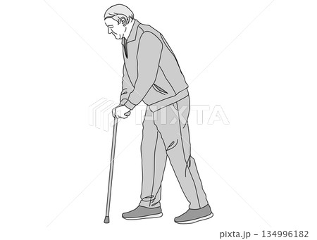 両手で杖をついて歩いている老人 高齢の男性のイラスト 全身横向き 両手で杖をついて歩いている老人 高齢の男性のイラスト 全身横向き 134996182