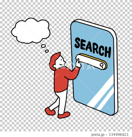 插圖：一個人正在使用智慧型手機搜尋他不明白的東西。 134996821