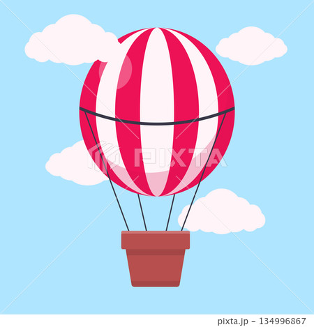 Flat Vector Illustration of Red Hot Air Balloon in Blue Sky Flat Vector Illustration of Red Hot Air Balloon in Blue Sky 134996867
