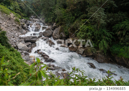 Langtang Khola river a river coming from the south flows down along the Langtang trekking route, Nepal. Langtang Khola river a river coming from the south flows down along the Langtang trekking route, Nepal. 134996885