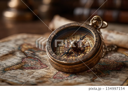 アンティーク羅針盤と古地図 アンティーク羅針盤と古地図 134997154