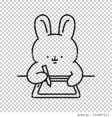 タブレット学習するウサギ　線画 134997221