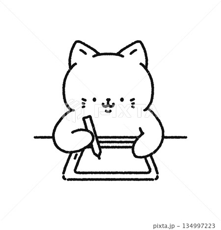 タブレット学習するネコ 線画 タブレット学習するネコ 線画 134997223