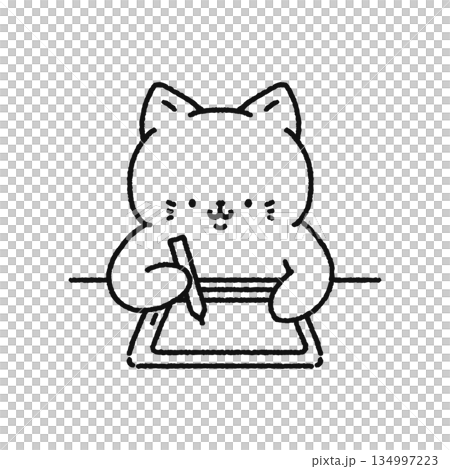 タブレット学習するネコ 線画 タブレット学習するネコ 線画 134997223