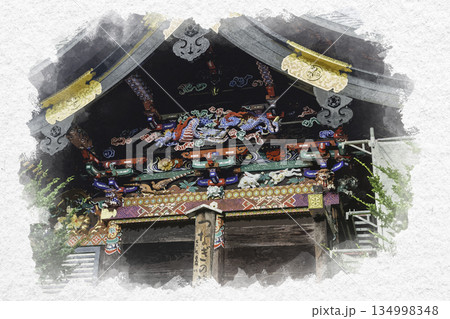 水彩画風 秩父神社 御本殿 つなぎの龍 埼玉県秩父市 水彩画風 秩父神社 御本殿 つなぎの龍 埼玉県秩父市 134998348