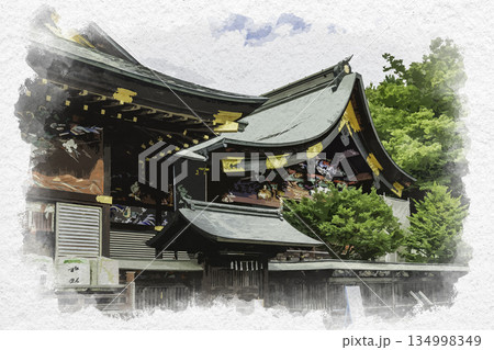 水彩画風　秩父神社　御本殿　埼玉県秩父市 134998349