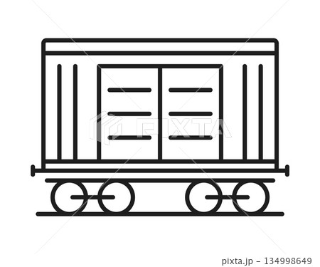 Railroad and railway train icon of freight car or cargo railcar, vector line symbol. Railroad shipping container wagon or railway freight boxcar and goods hopper carriage for logistics transport Railroad and railway train icon of freight car or cargo railcar, vector line symbol. Railroad shipping container wagon or railway freight boxcar and goods hopper carriage for logistics transport 134998649