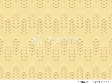 Line art cereal wheat pattern. Golden cereal grains background for packaging, bakery branding, farm product labels, organic farming and agriculture, harvest festival. Vector pattern with spikelets 134998657