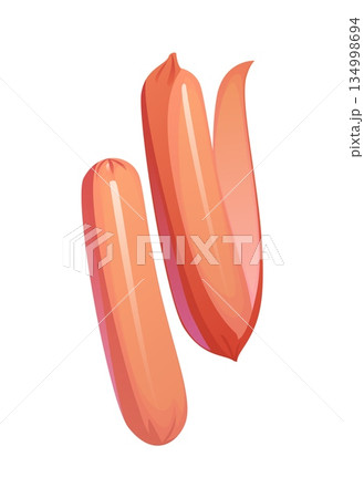 Sausages icon for food cooking preparation process, isolated vector icon. Vienna sausage peeling for hot dog or food meal, icon of processing or preparation and cooking Sausages icon for food cooking preparation process, isolated vector icon. Vienna sausage peeling for hot dog or food meal, icon of processing or preparation and cooking 134998694