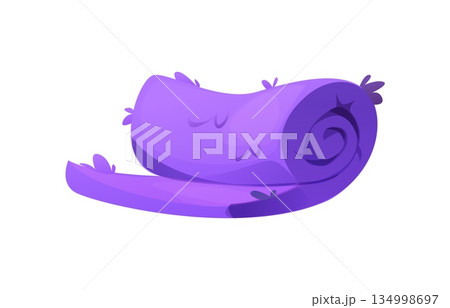 Decorative lavender plush vector towel rolled in a spiral with visible curved folds. Vector icon for spa and beauty, aromatherapy or cosmetic advertising lavender product Decorative lavender plush vector towel rolled in a spiral with visible curved folds. Vector icon for spa and beauty, aromatherapy or cosmetic advertising lavender product 134998697