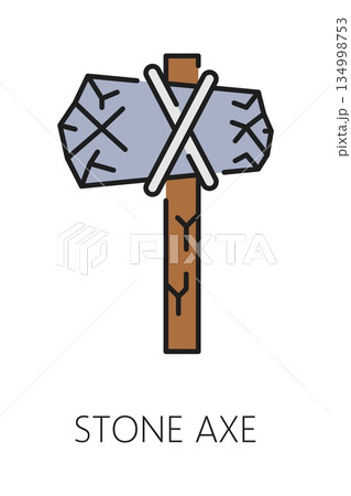 Museum and art gallery exhibition color line icon of stone axe, vector pictogram. Archeology museum or paleontology gallery exhibition outline icon of prehistoric work tool or ancient stone ax exhibit Museum and art gallery exhibition color line icon of stone axe, vector pictogram. Archeology museum or paleontology gallery exhibition outline icon of prehistoric work tool or ancient stone ax exhibit 134998753