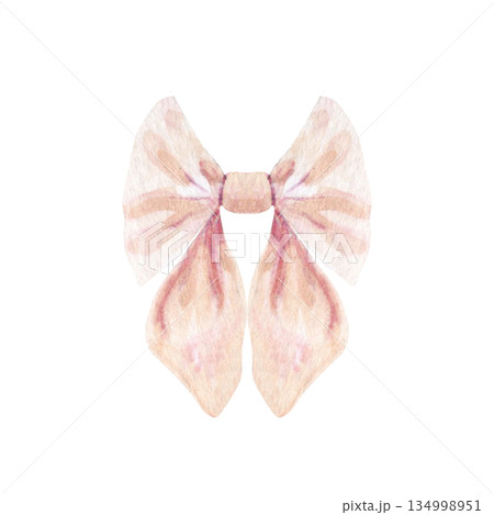 Watercolor decorative bow, blush and nude tones, isolated on white background. Elegant hand-painted ribbon element for fashion design, wedding stationery, gift wrapping, branding, feminine decor Watercolor decorative bow, blush and nude tones, isolated on white background. Elegant hand-painted ribbon element for fashion design, wedding stationery, gift wrapping, branding, feminine decor 134998951