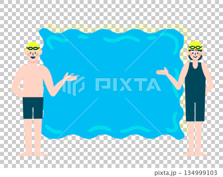 游泳學校男女教練與泳池框架插畫素材 134999103