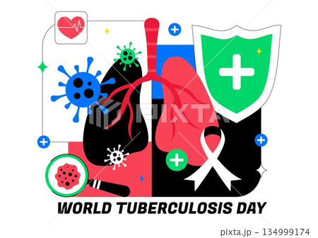 World Tuberculosis Day Vector Illustration Featuring Lungs and Bacteria for TB Awareness and Medical Campaigns with a Healthcare Background 134999174