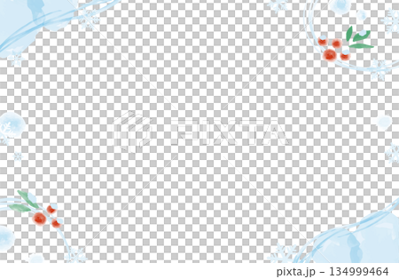 南天と雪の水彩フレーム（冬／テンプレート）_横 134999464