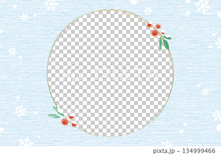水彩風・南天の円形フレーム（冬の背景） 134999466