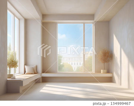 自然光が差し込む明るいミニマルな室内空間 134999467